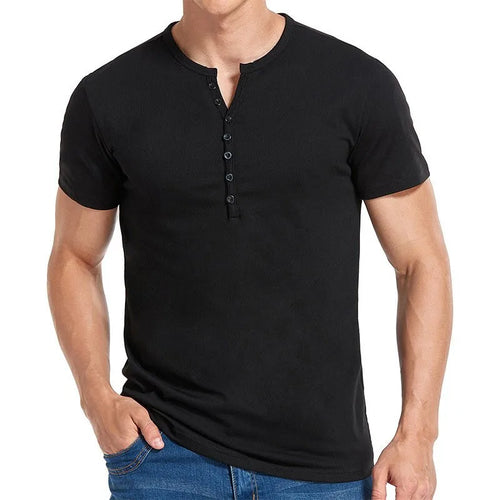 Hugh™ | Einfarbiges Henley-T-Shirt mit kurzen Ärmeln im Vintage-Stil