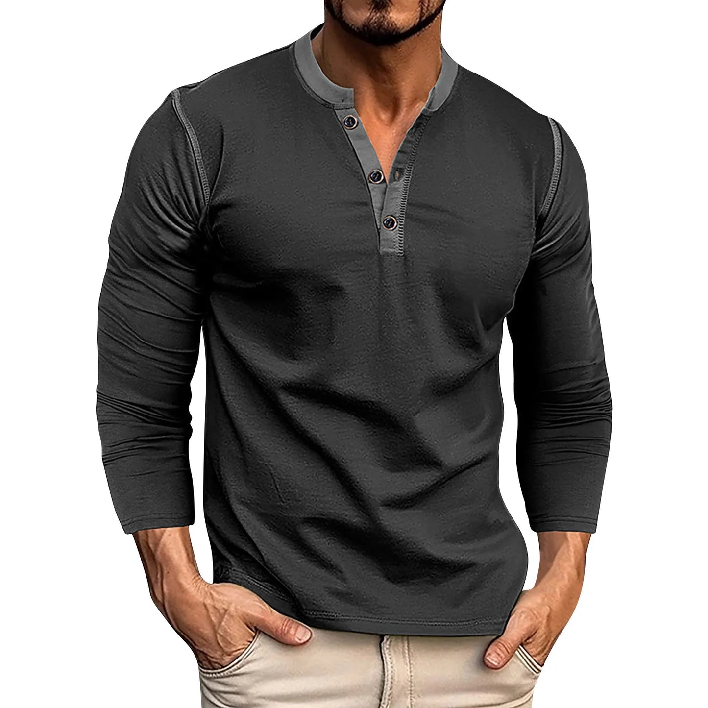 Harrison™ | Vintage Langarm-Henley-T-Shirt