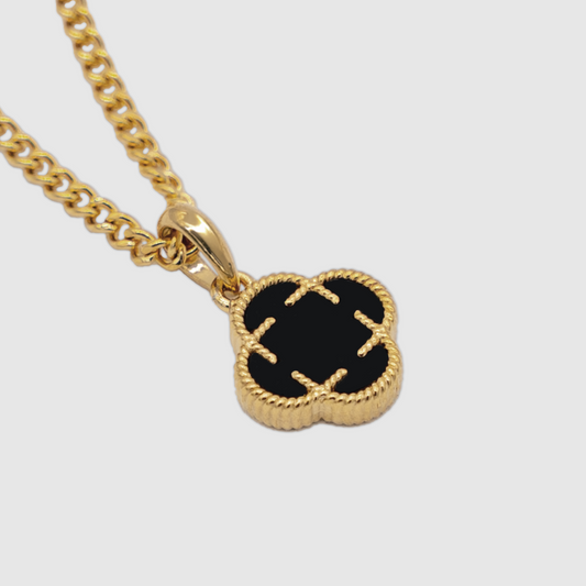 Lexi™ | Gold Onyx Kleeblatt-Steinanhänger